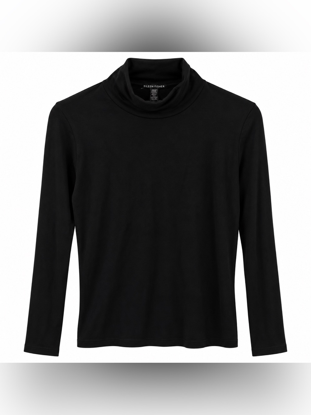 Eileen Fisher Black Turtleneck Top XXS Viscose Stretch Long Sleeve Made USA